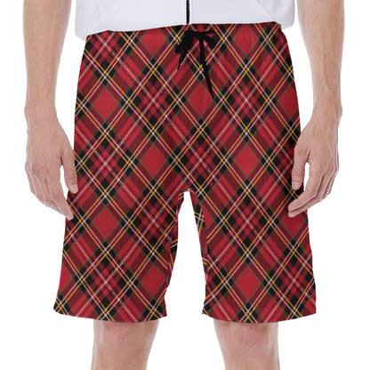 Red Stewart Tartan Pattern Print Men's Beach Shorts