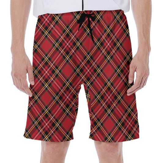 Red Stewart Tartan Pattern Print Men's Beach Shorts