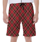 Red Stewart Tartan Pattern Print Men's Beach Shorts