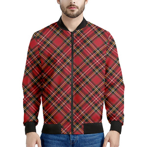 Red Stewart Tartan Pattern Print Men's Bomber Jacket