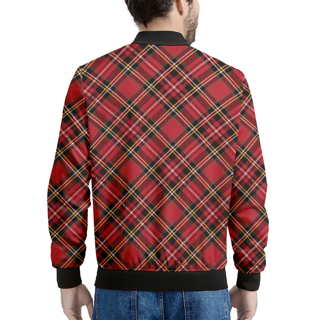 Red Stewart Tartan Pattern Print Men's Bomber Jacket