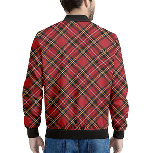 Red Stewart Tartan Pattern Print Men's Bomber Jacket