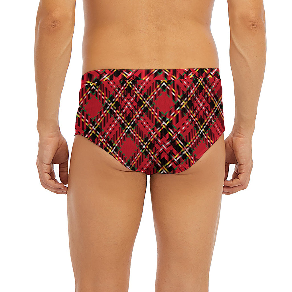 Red Stewart Tartan Pattern Print Men's Briefs