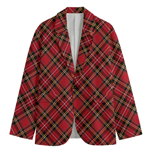 Red Stewart Tartan Pattern Print Men's Cotton Blazer
