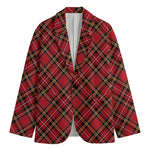 Red Stewart Tartan Pattern Print Men's Cotton Blazer