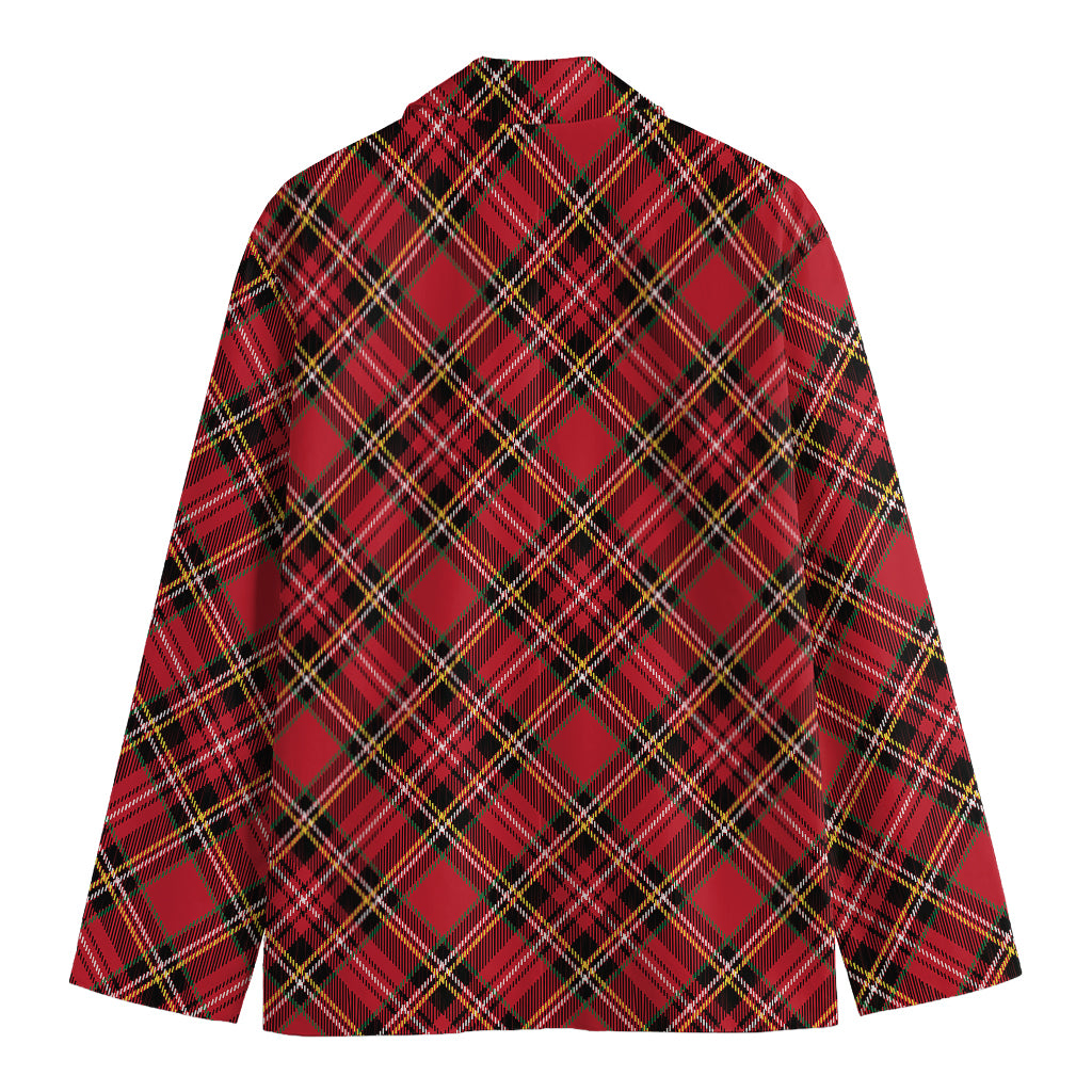 Red Stewart Tartan Pattern Print Men's Cotton Blazer
