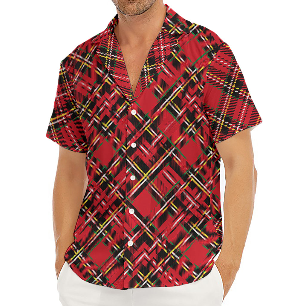 Red Stewart Tartan Pattern Print Men's Deep V-Neck Shirt