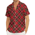 Red Stewart Tartan Pattern Print Men's Deep V-Neck Shirt