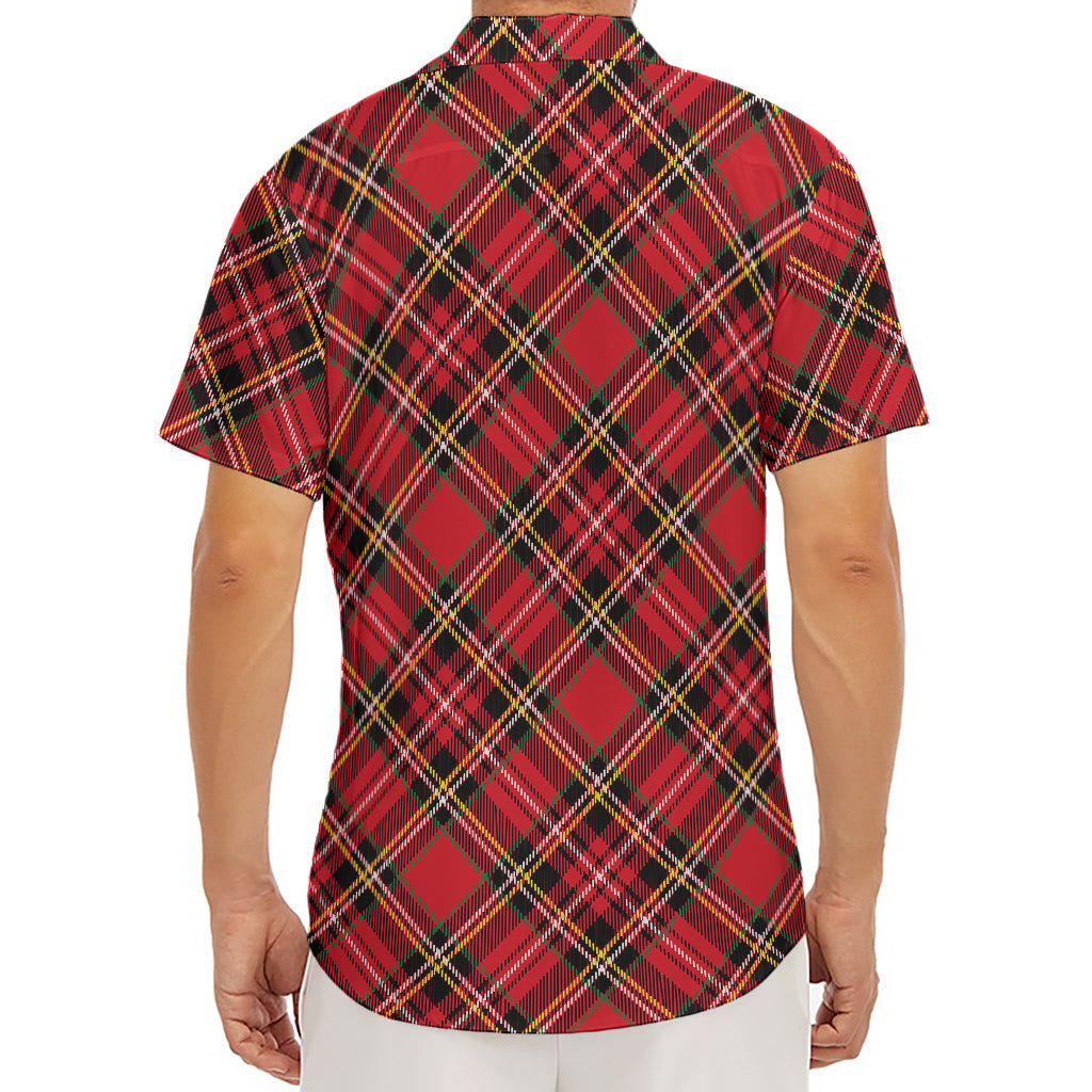 Red Stewart Tartan Pattern Print Men's Deep V-Neck Shirt