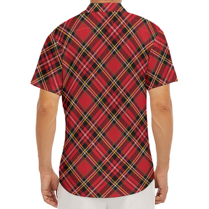 Red Stewart Tartan Pattern Print Men's Deep V-Neck Shirt