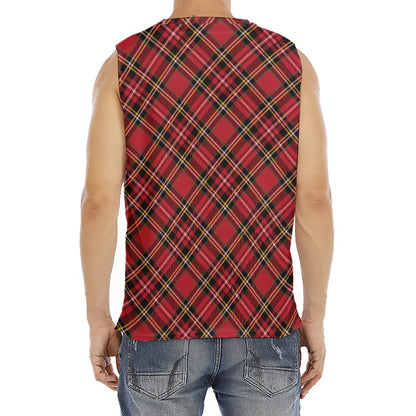 Red Stewart Tartan Pattern Print Men's Fitness Tank Top
