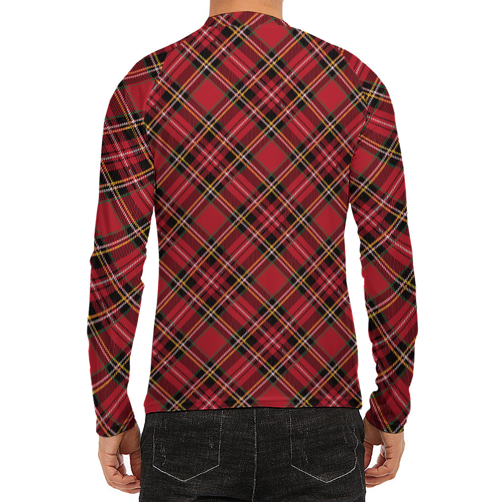 Red Stewart Tartan Pattern Print Men's Long Sleeve Rash Guard