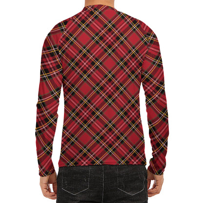 Red Stewart Tartan Pattern Print Men's Long Sleeve Rash Guard