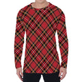 Red Stewart Tartan Pattern Print Men's Long Sleeve T-Shirt
