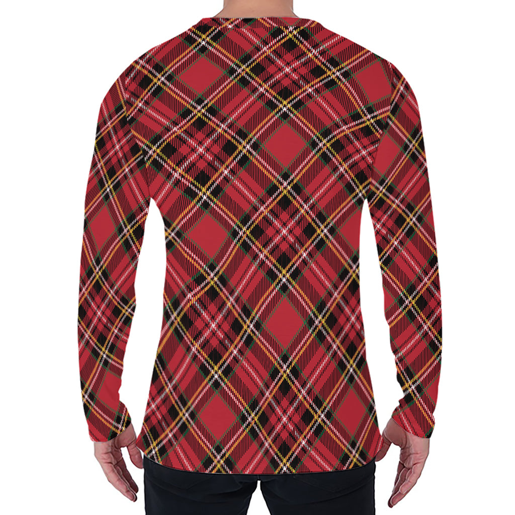 Red Stewart Tartan Pattern Print Men's Long Sleeve T-Shirt