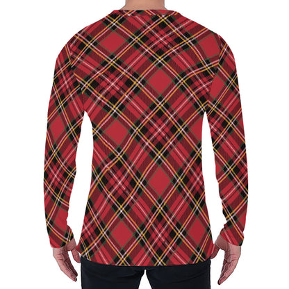 Red Stewart Tartan Pattern Print Men's Long Sleeve T-Shirt
