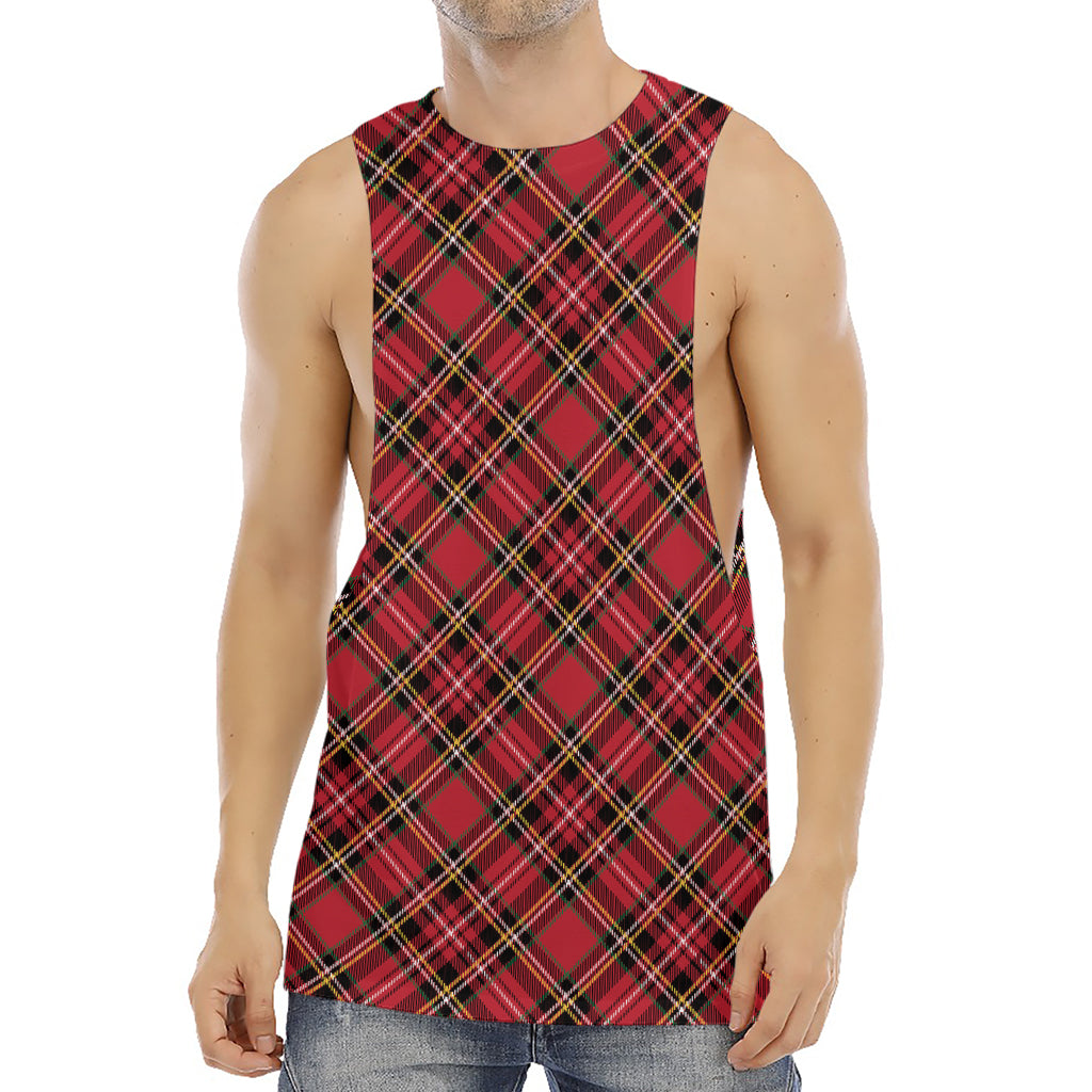 Red Stewart Tartan Pattern Print Men's Muscle Tank Top