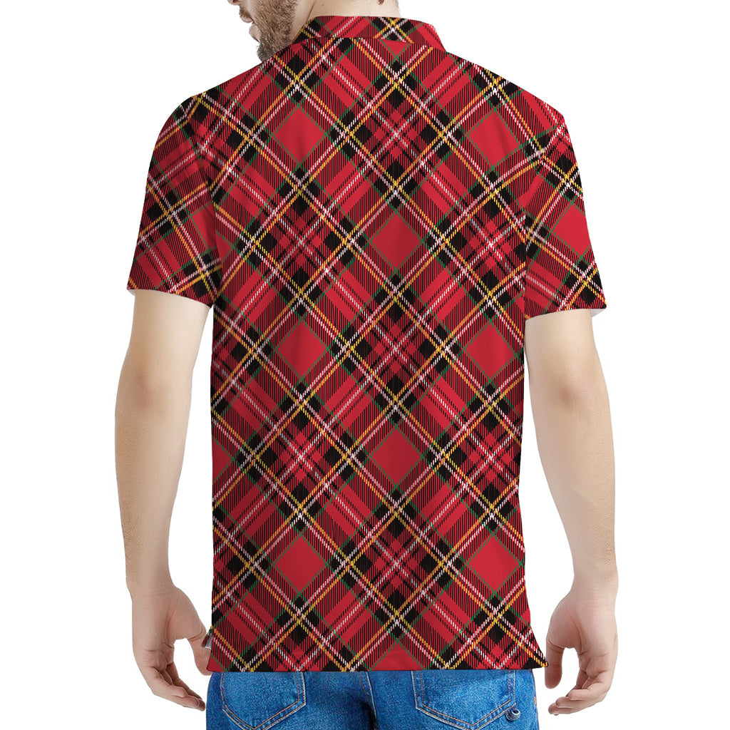 Red Stewart Tartan Pattern Print Men's Polo Shirt