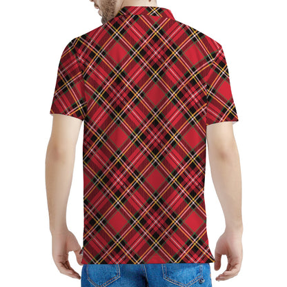 Red Stewart Tartan Pattern Print Men's Polo Shirt