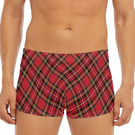 Red Stewart Tartan Pattern Print Men's Short Boxer Briefs