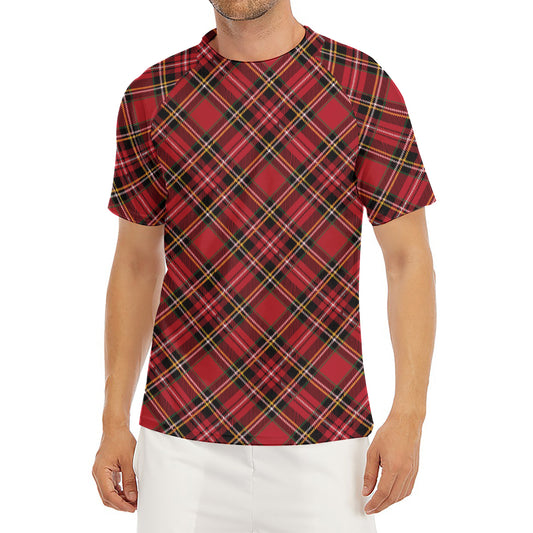 Red Stewart Tartan Pattern Print Men's Short Sleeve Rash Guard