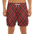 Red Stewart Tartan Pattern Print Men's Split Running Shorts