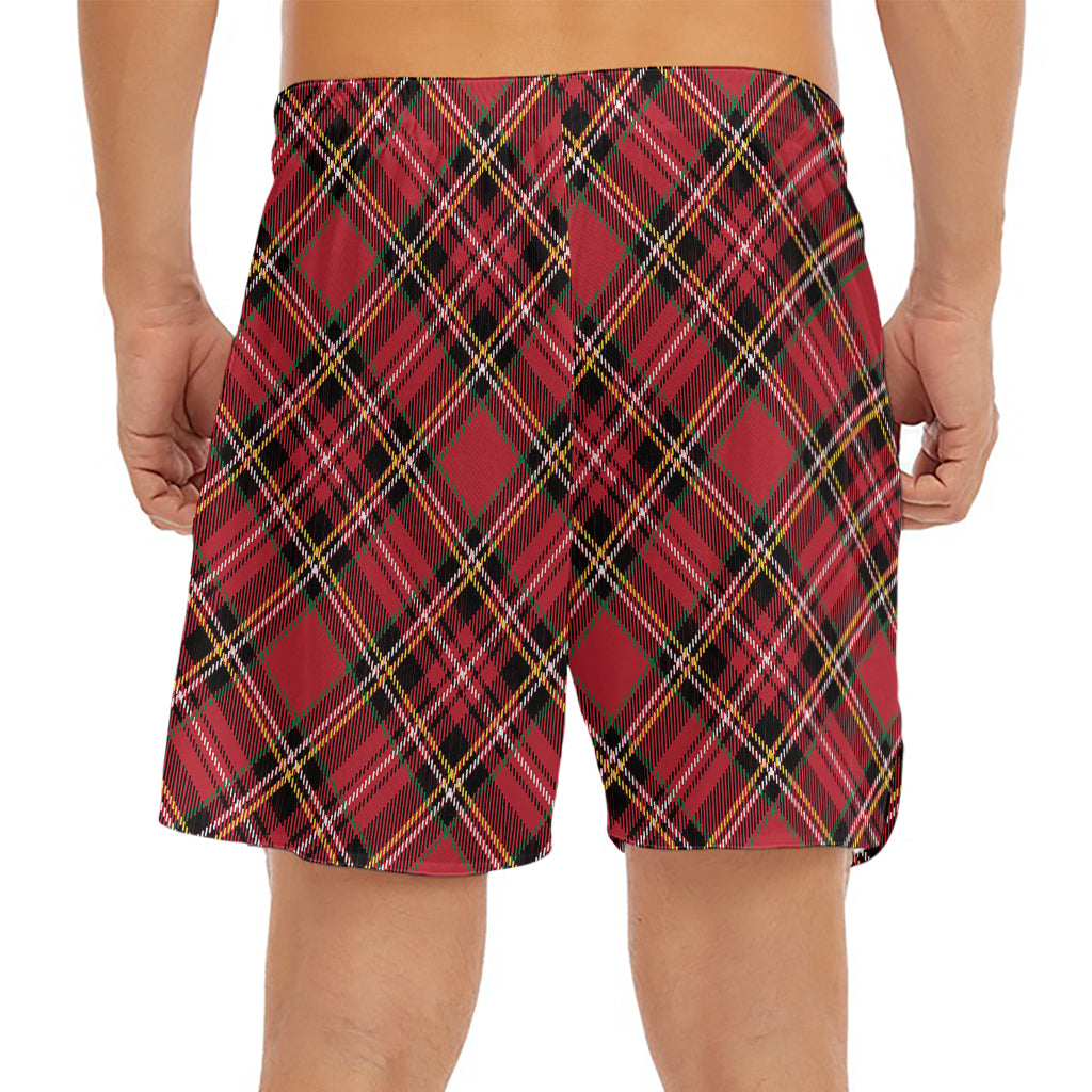 Red Stewart Tartan Pattern Print Men's Split Running Shorts