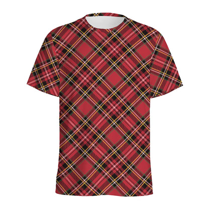 Red Stewart Tartan Pattern Print Men's Sports T-Shirt