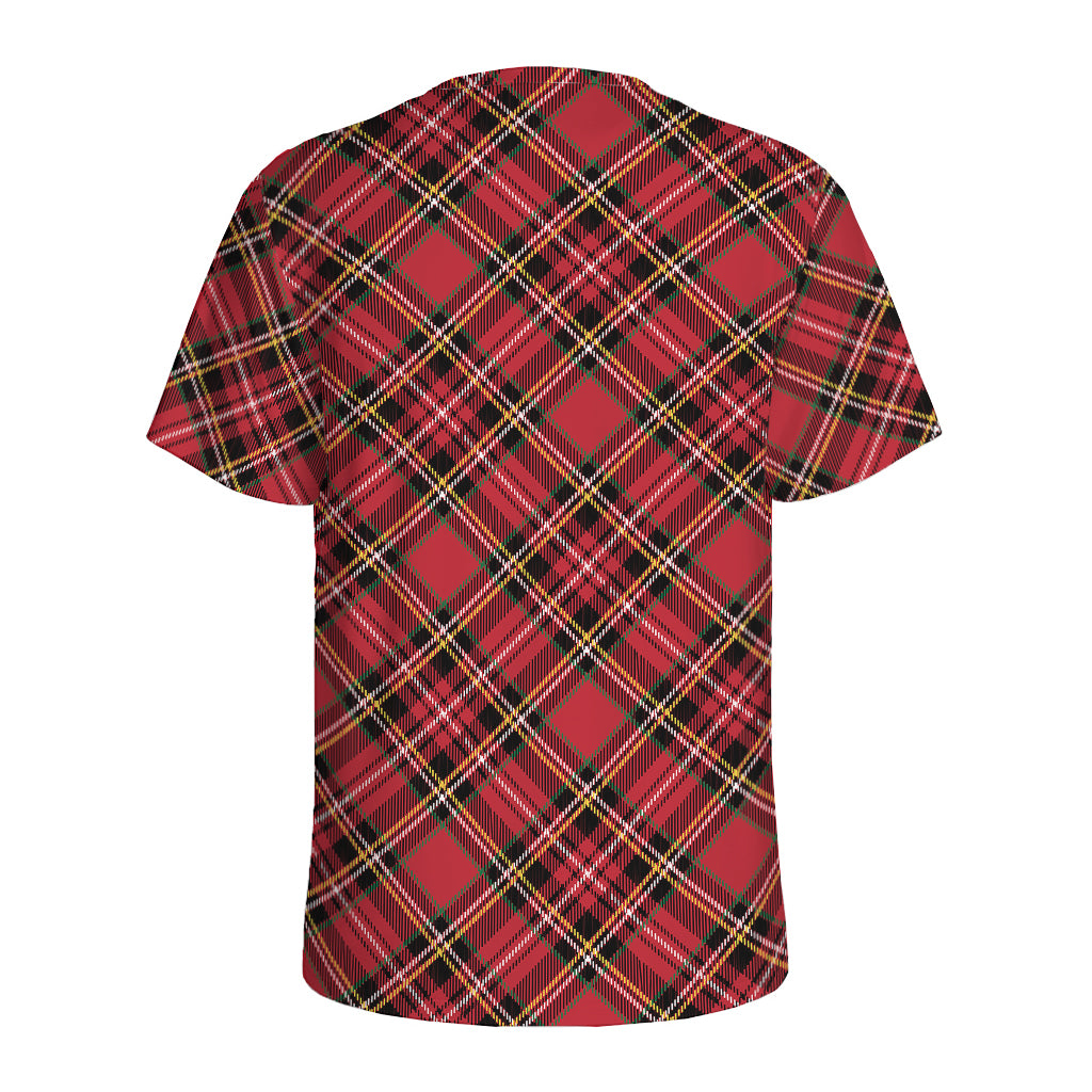 Red Stewart Tartan Pattern Print Men's Sports T-Shirt
