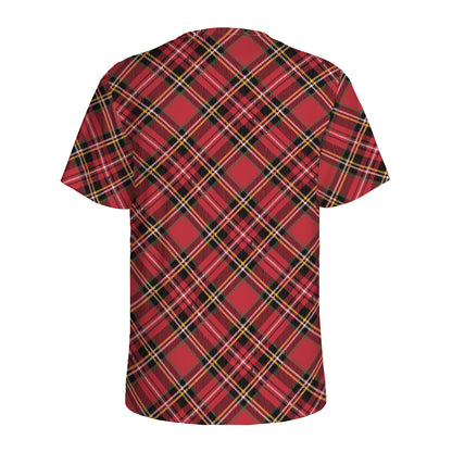 Red Stewart Tartan Pattern Print Men's Sports T-Shirt