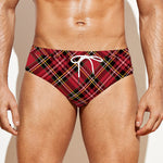 Red Stewart Tartan Pattern Print Men's Swim Briefs