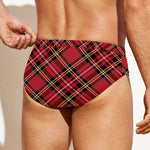 Red Stewart Tartan Pattern Print Men's Swim Briefs