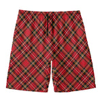 Red Stewart Tartan Pattern Print Men's Swim Trunks