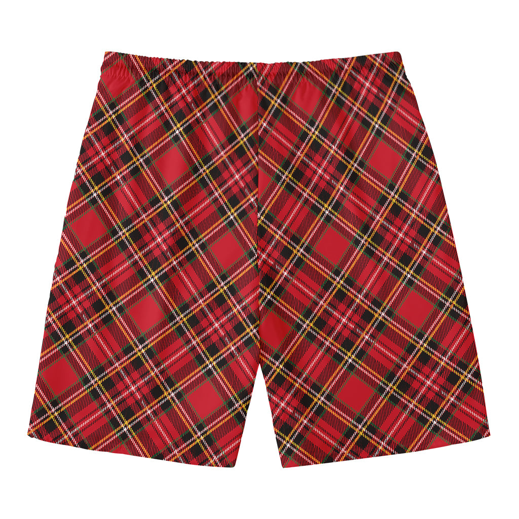 Red Stewart Tartan Pattern Print Men's Swim Trunks