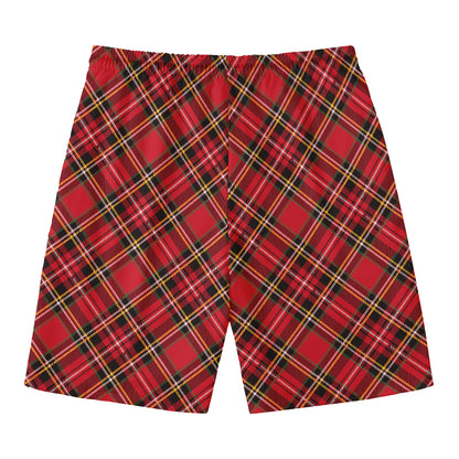 Red Stewart Tartan Pattern Print Men's Swim Trunks