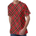 Red Stewart Tartan Pattern Print Men's Velvet T-Shirt