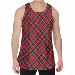 Red Stewart Tartan Pattern Print Men's Velvet Tank Top