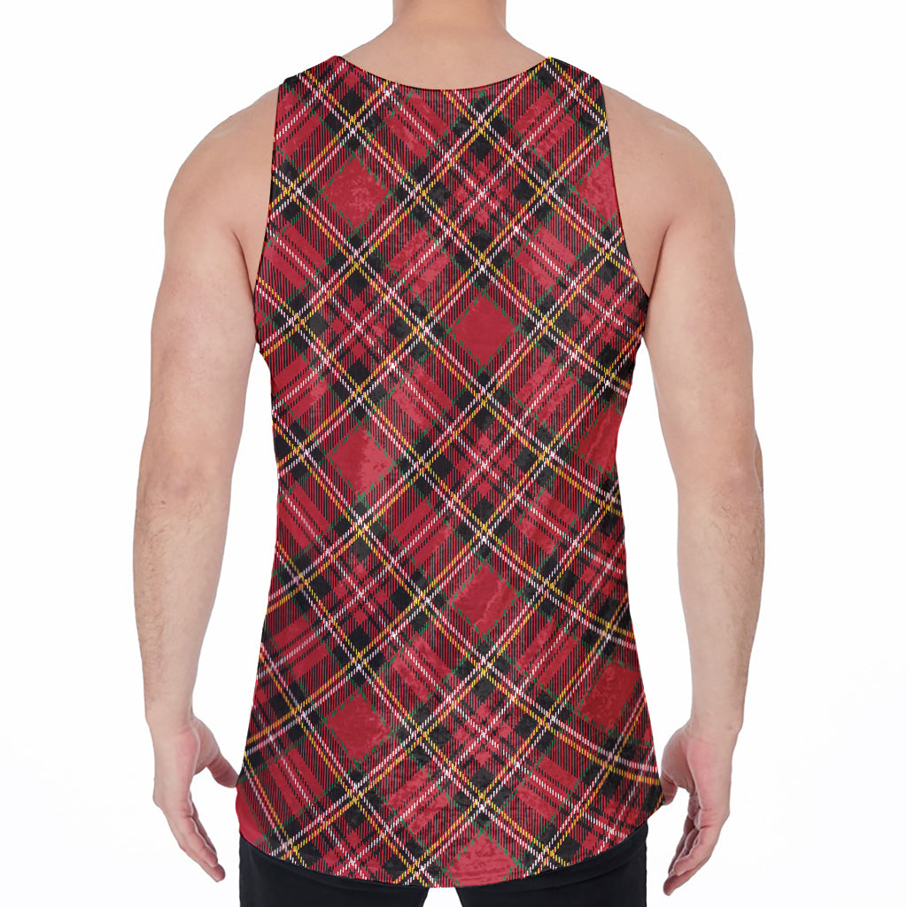 Red Stewart Tartan Pattern Print Men's Velvet Tank Top