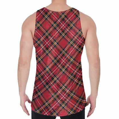 Red Stewart Tartan Pattern Print Men's Velvet Tank Top