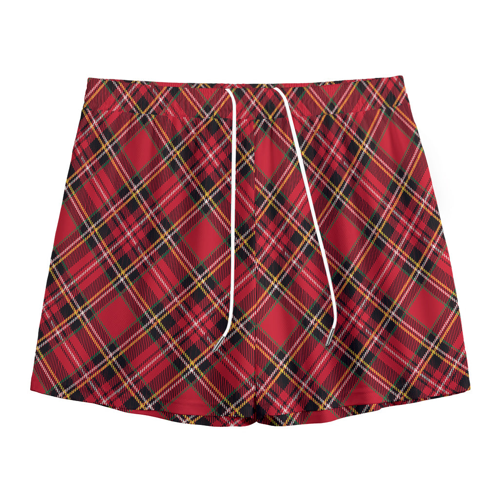 Red Stewart Tartan Pattern Print Mesh Shorts