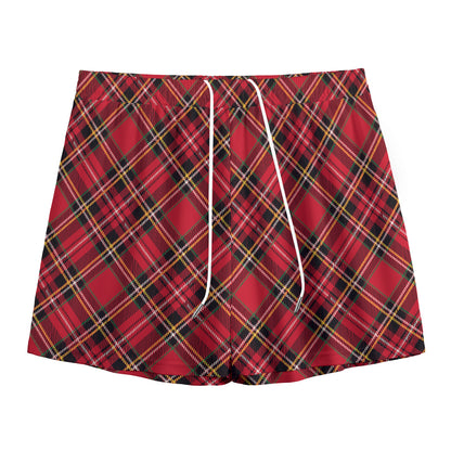 Red Stewart Tartan Pattern Print Mesh Shorts