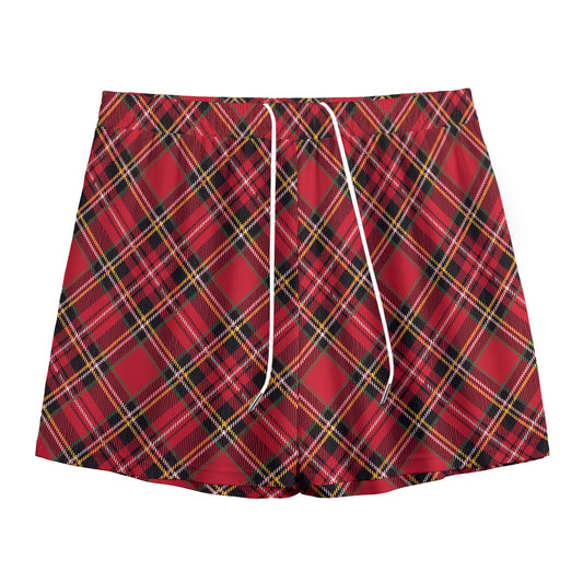 Red Stewart Tartan Pattern Print Mesh Shorts