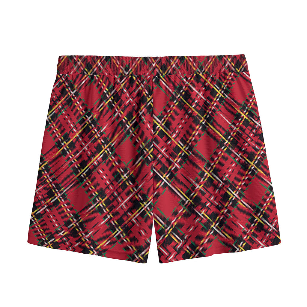 Red Stewart Tartan Pattern Print Mesh Shorts