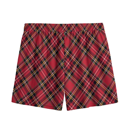 Red Stewart Tartan Pattern Print Mesh Shorts