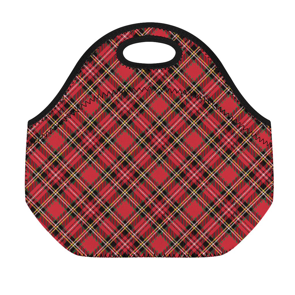 Red Stewart Tartan Pattern Print Neoprene Lunch Bag