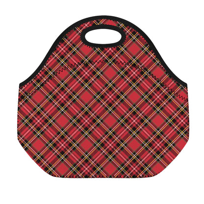 Red Stewart Tartan Pattern Print Neoprene Lunch Bag