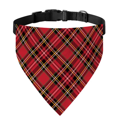 Red Stewart Tartan Pattern Print Over The Collar Dog Bandana
