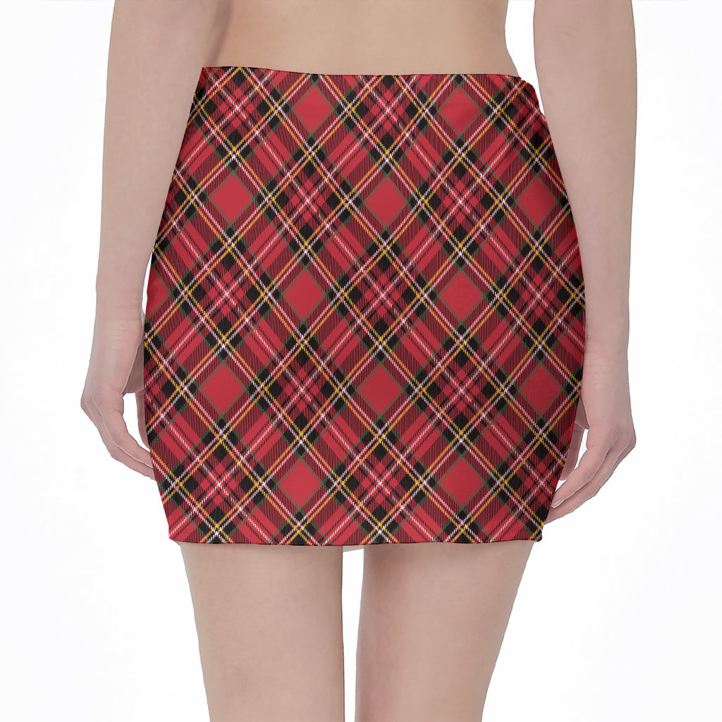 Red Stewart Tartan Pattern Print Pencil Mini Skirt