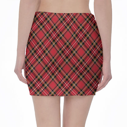Red Stewart Tartan Pattern Print Pencil Mini Skirt