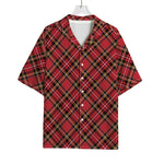 Red Stewart Tartan Pattern Print Rayon Hawaiian Shirt